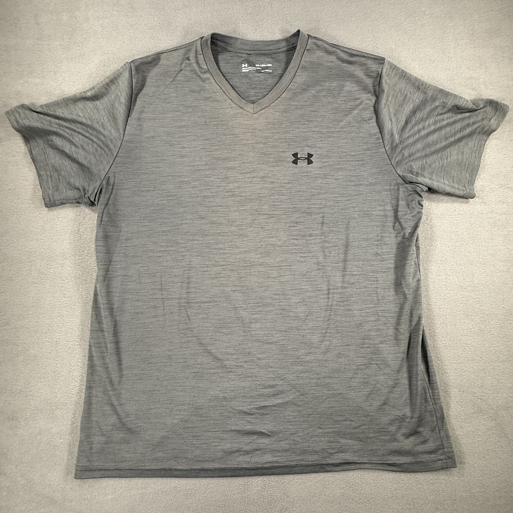 Under Armour Shirt Mens 2XL Gray V Neck Short Sleeve Loose Fit Gym